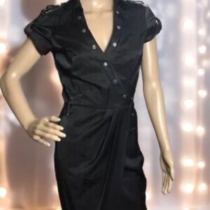 CACHE Pencil Dress Size 6 Black Lace Elegant Lined Tan Closure V-neck Party